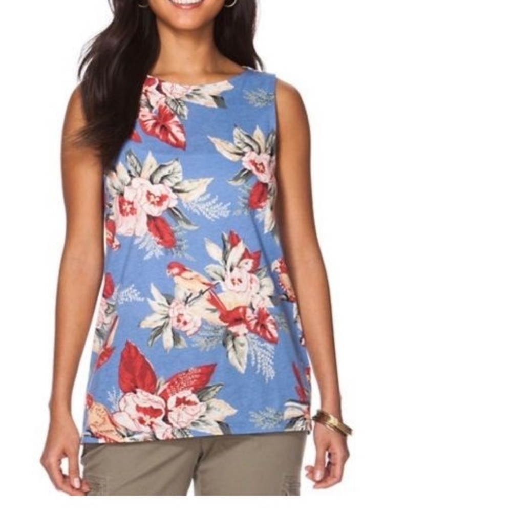 Chaps Sport Blue Floral Tropical Scoopneck Tank